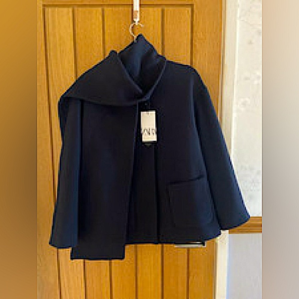 ZARA WOOL BLEND SCARF COAT In Navy - Picture 14 of 15